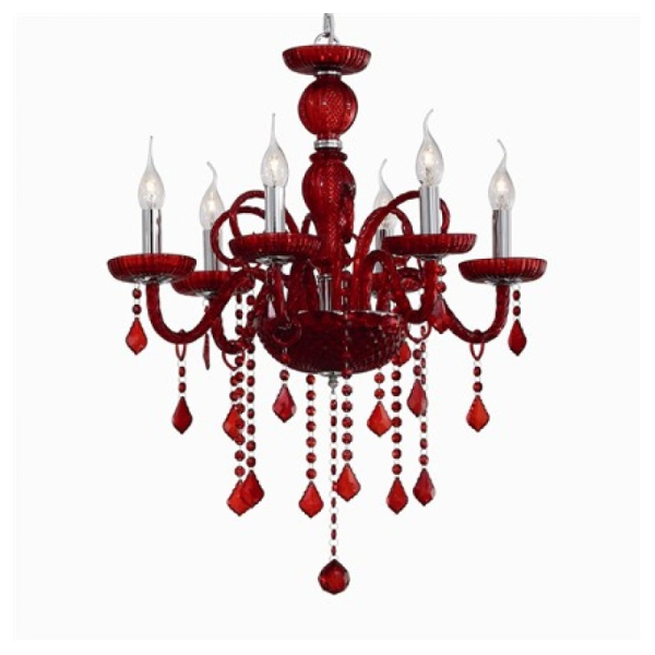 Подвесной светильник в стиле арт-деко GIUDECCA SP6 ROSSO Ideal Lux в спальню в цвете никель/хром, красный