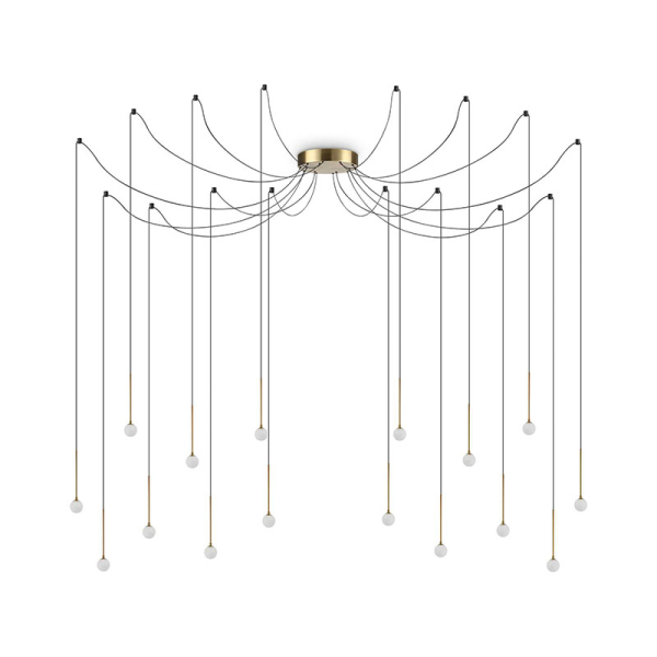 Подвесной светильник в стиле хай-тек LUCCIOLA SP16 OTTONE Ideal Lux в гостиную, спальню в цвете латунь