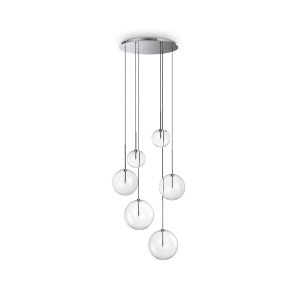 Подвесной светильник в стиле хай-тек EQUINOXE SP6 CROMO Ideal Lux в кухню, спальню в цвете никель/хром