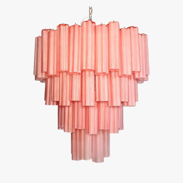 Величезна багатоярусна люстра зі скла – 80 рожевих травлених скляних трубок. MURANO TUBE 165