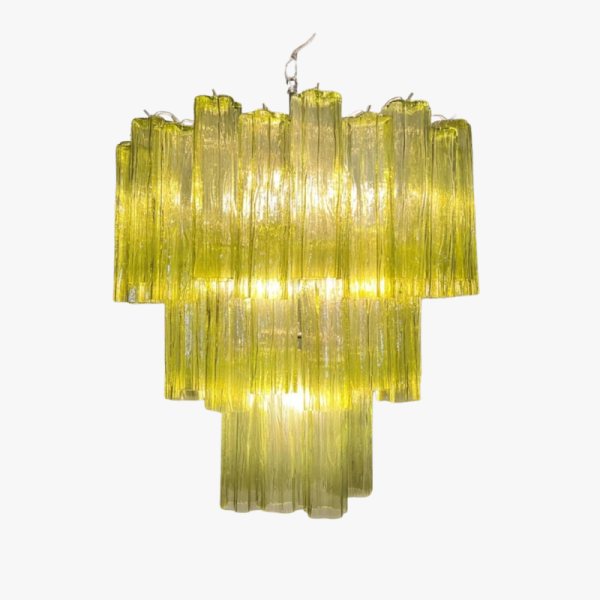 Триярусна люстра зі скла у вигляді трубок – 48 зелених келихів – стиль середини XX століття. MURANO TUBE 197