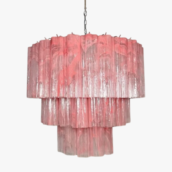 Велика триярусна люстра з трубок із рожевого алебастрового скла Murano 52 MURANO TUBE 188