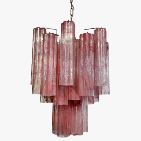 Люстра зі скляних трубок – 30 келихів алебастрового рожевого кольору. MURANO TUBE 193