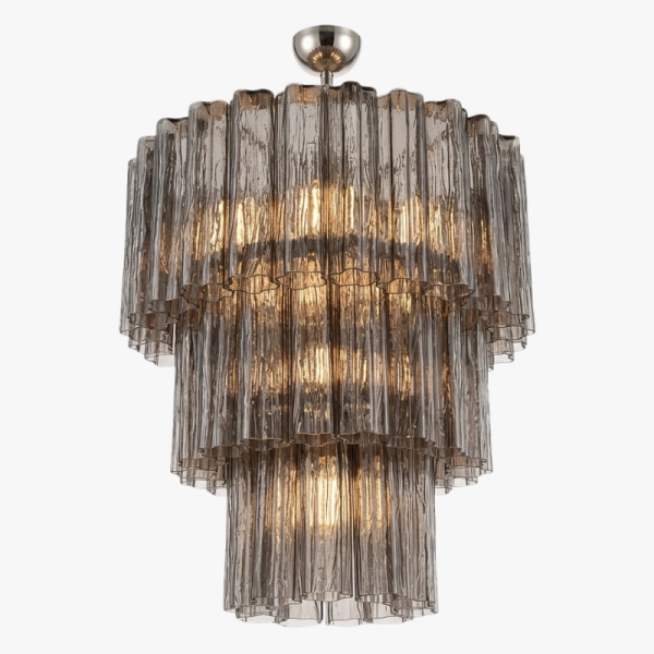 Велика триярусна люстра з димчастого скла – 52 скляні елементи. MURANO TUBE 169