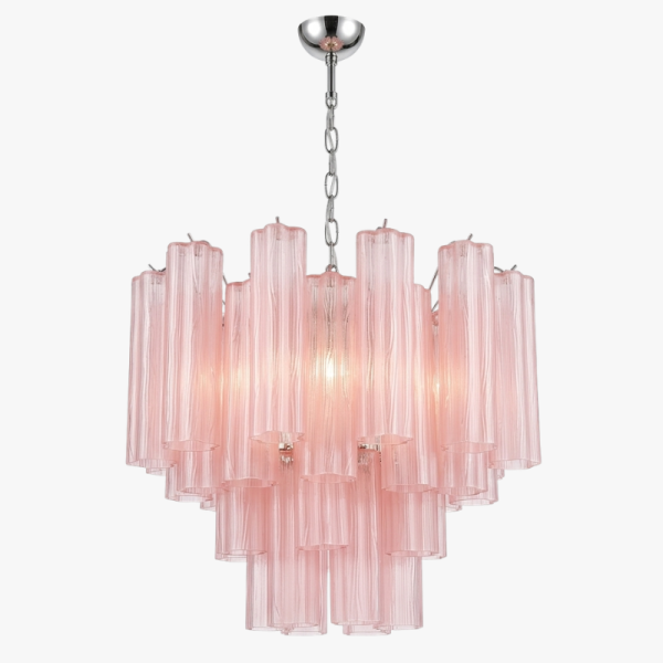 Люстра зі скла із трубками – 36 рожевих травлених скляних трубок. MURANO TUBE 178