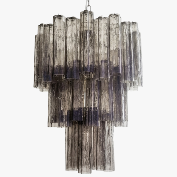 Велика триярусна люстра Venini зі скла у вигляді трубок – 48 тонованих скляних елементів. MURANO TUBE 183