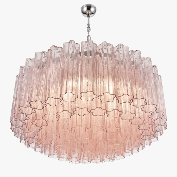 Велика люстра зі скла – 101 рожевий скляний стрижень. MURANO TUBE 215