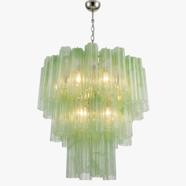Велика триярусна люстра зі скла у формі трубки – зеленого алебастру. MURANO TUBE 199