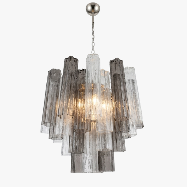 Люстра зі скла з трубками – 36 димчастих та прозорих скляних трубок. MURANO TUBE 167