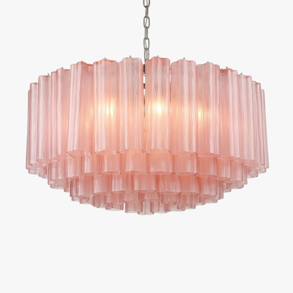 Велика люстра зі скла -101, трубка із рожевого травленого скла. MURANO TUBE 216