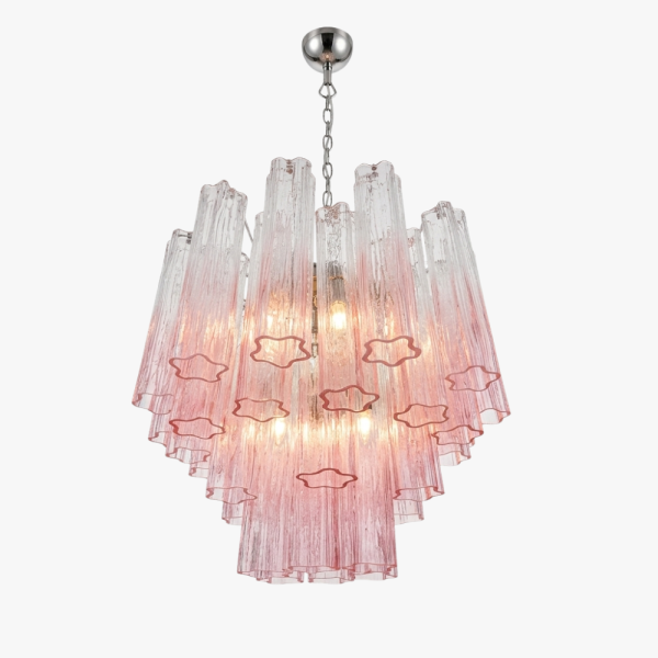 Люстра зі скла з трубками – 36 рожевих скляних трубок із абажурами. MURANO TUBE 181