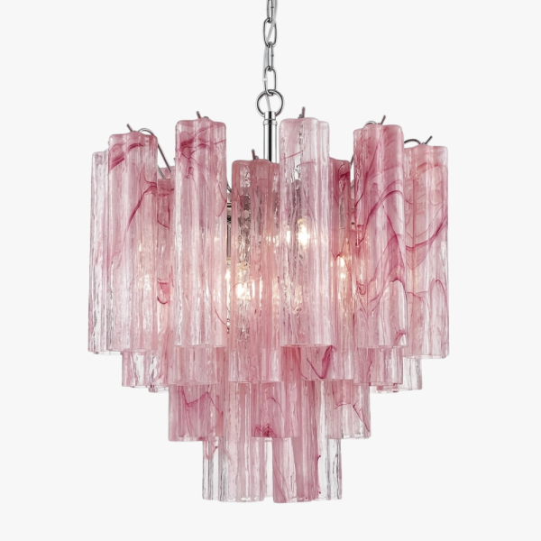 Люстра зі скляних трубок – 36 келихів алебастрового рожевого кольору. MURANO TUBE 185