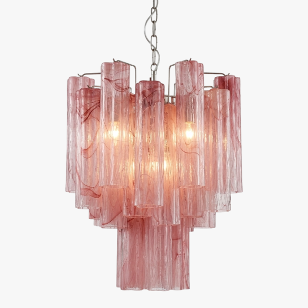 Люстра зі скляних трубок – 30 келихів алебастрового рожевого кольору. MURANO TUBE 193