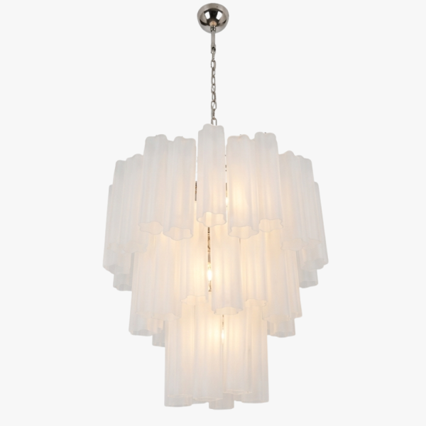 Велика триярусна люстра Venini зі скла із трубчастим корпусом – із травленим склом. MURANO TUBE 190