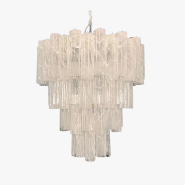 Величезна багатоярусна люстра зі скла – 80 скляних елементів – трубки з білого алебастрового скла. MURANO TUBE 166