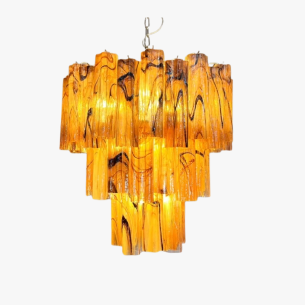 Велика триярусна люстра зі скла у вигляді трубок – янтарно-чорний алебастр. MURANO TUBE 198