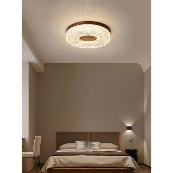 Акриловий круглий стельовий світильник Halo — колір горіха і колір дерева, з матеріалу метал, стиль модерн