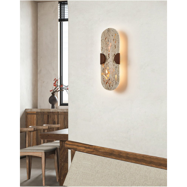 Настінний світильник Arvyn — бра, колір горіха і жовтий, з матеріалу метал,  жовтий травертин, стиль модерн