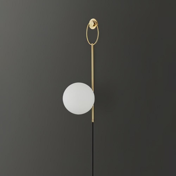 Настенный светильник Ballon Brass — бра, цвет латунь і белый, из материала  латунь, скло, стиль модерн