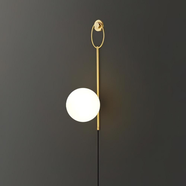 Настенный светильник Ballon Brass — бра, цвет латунь і белый, из материала  латунь, скло, стиль модерн