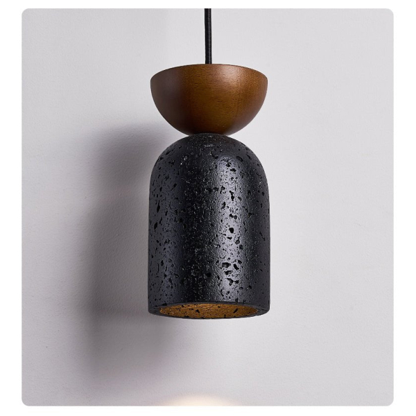 Підвісний світильник Basalt Walnut Drop — колір чорний і колір горіха, з матеріалу чорний травертин, дерево, стиль модерн