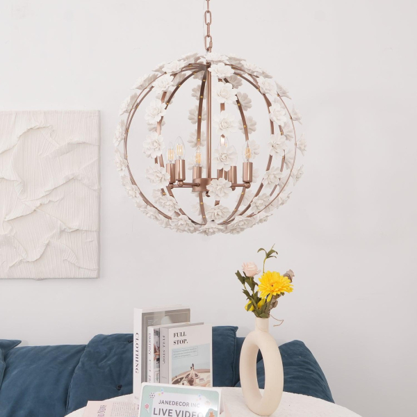 Люстра Bianca Floral Orb — люстри дизайнерські, колір золото і білий, з матеріалу метал, кераміка, стиль сучасний