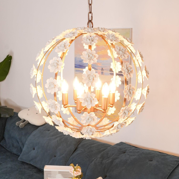 Люстра Bianca Floral Orb — люстри дизайнерські, колір золото і білий, з матеріалу метал, кераміка, стиль сучасний