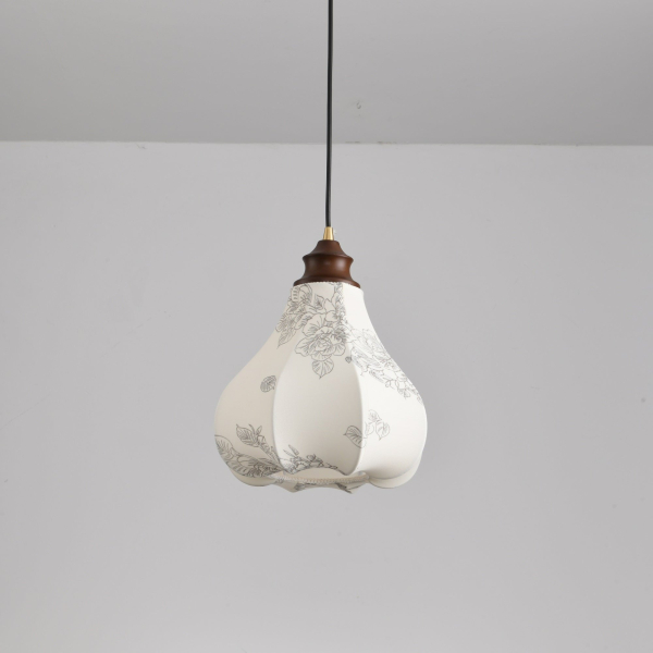 Підвісний світильник Blossom Lantern — колір горіха і білий, з матеріалу тканина, метал, стиль модерн