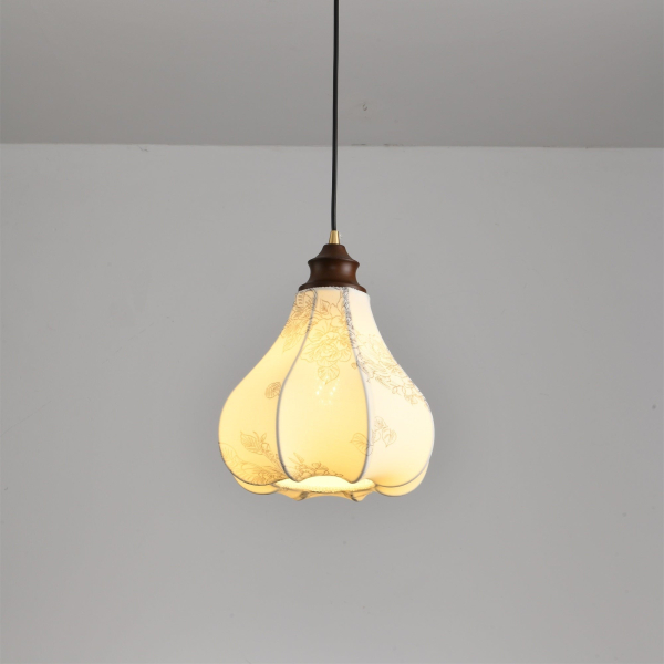 Підвісний світильник Blossom Lantern — колір горіха і білий, з матеріалу тканина, метал, стиль модерн
