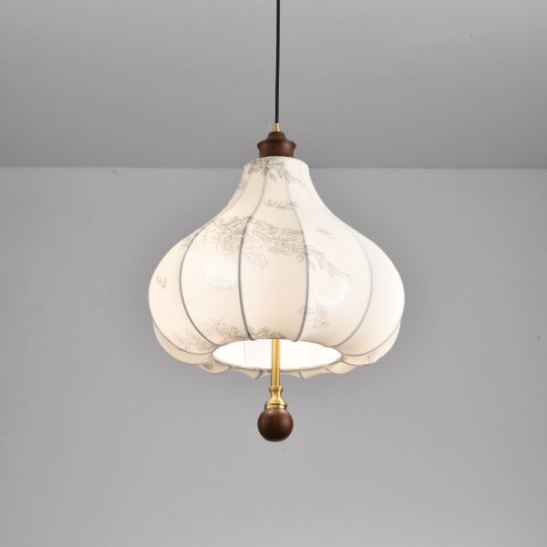 Підвісний світильник Blossom Lantern — колір горіха і білий, з матеріалу тканина, метал, стиль модерн