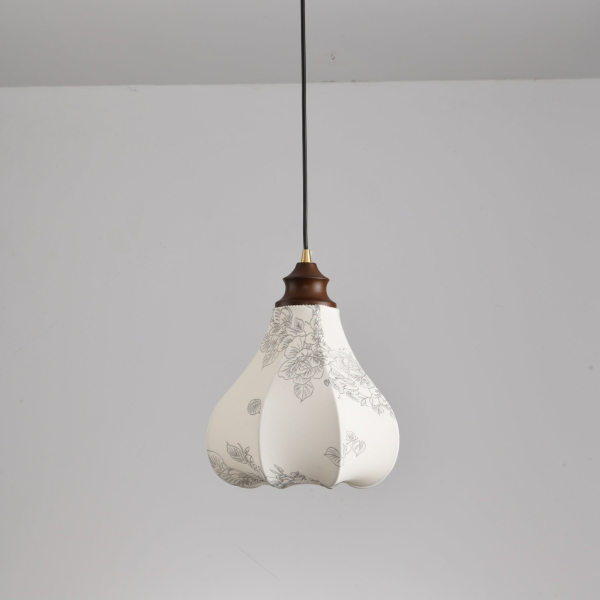 Підвісний світильник Blossom Lantern — колір горіха і білий, з матеріалу тканина, метал, стиль модерн