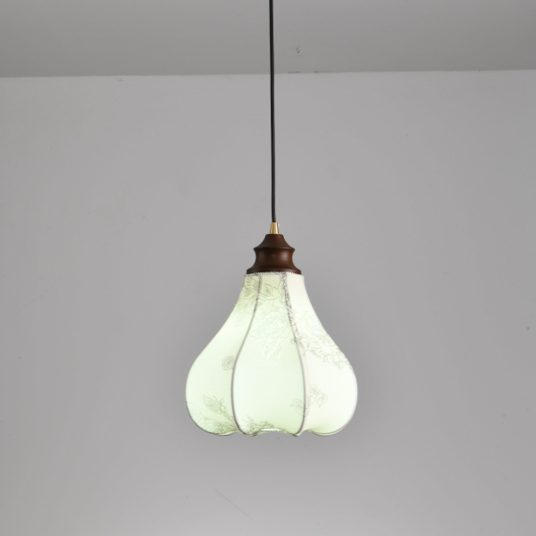 Підвісний світильник Blossom Lantern — колір горіха і білий, з матеріалу тканина, метал, стиль модерн
