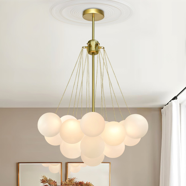Люстра-шары — цвет золото і белый, из материала метал, скло, стиль современный