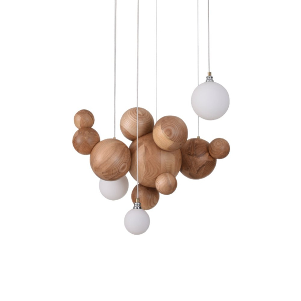 Люстра Bubble Wood Balls — люстри дизайнерські, колір дерева і колір горіха, з матеріалу  метал, дерево, стиль сучасний