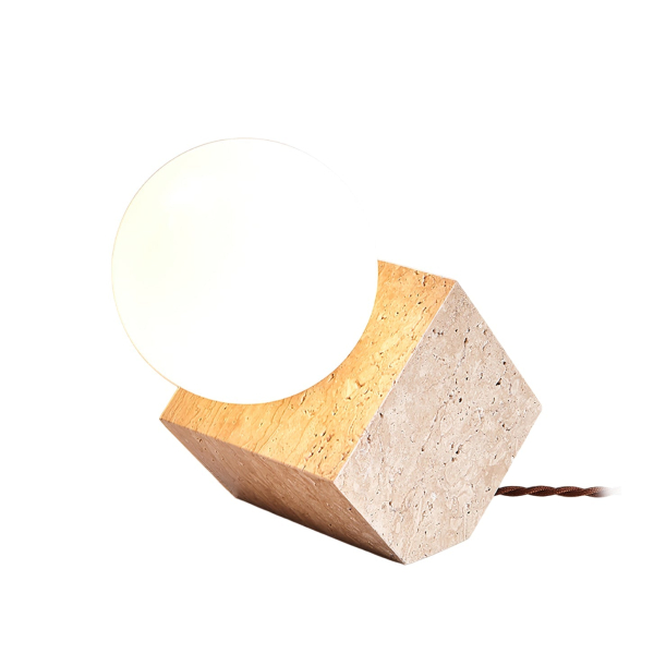 Настольная лампа Cube Stone — цвет желтый, из материала жовтий травертин, скло, стиль модерн
