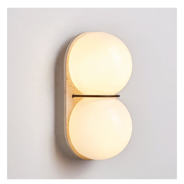 Настінний світильник «Травертин із двома плафонами» — бра, колір жовтий і білий, з матеріалу метал,  жовтий травертин, стиль модерн