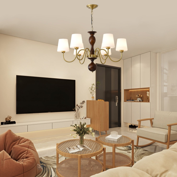 Люстра Grove Haven — люстри дизайнерські, колір горіха і золото, з матеріалу  метал, дерево, стиль сучасний