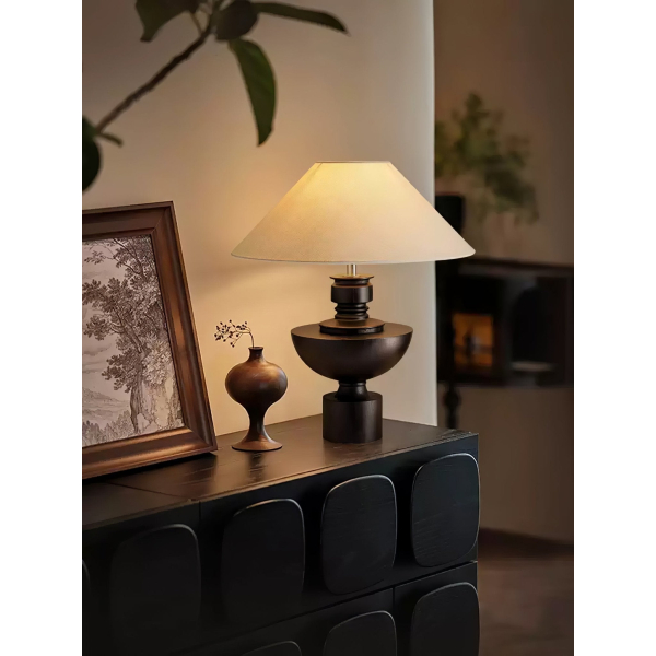 Настільна лампа Helios Vase — колір горіха і чорний, з матеріалу метал, дерево, стиль модерн