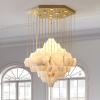 Каскадна люстра Hexa Alabaster — люстри дизайнерські, колір золото і білий, з матеріалу метал,  алебастр, стиль сучасний