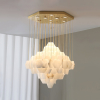 Каскадна люстра Hexa Alabaster — люстри дизайнерські, колір золото і білий, з матеріалу метал,  алебастр, стиль сучасний