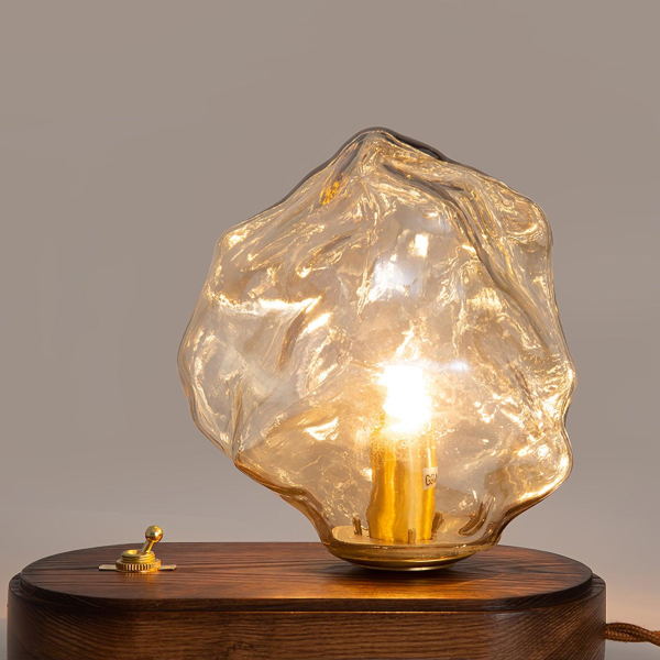 Настільна лампа Ice Stone Glass — колір сірий і колір дерева, з матеріалу метал,  скло, стиль модерн