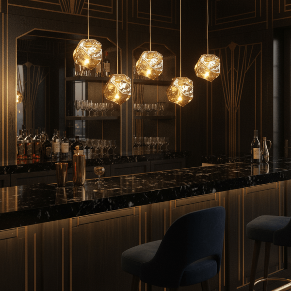Підвісна лампа Illyria Ice Glass — колір латунь і бурштиновий, з матеріалу скло, стиль модерн