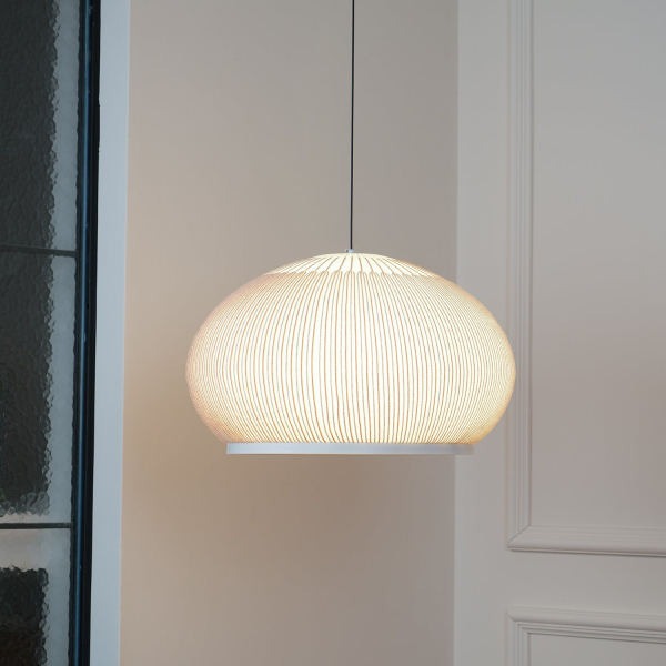 Підвісний світильник Lantern Knit — колір білий, з матеріалу вуглецева сталь, тканина, стиль модерн