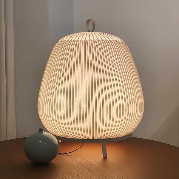 Настільна лампа Lantern Knit — колір білий, з матеріалу вуглецева сталь, тканина, стиль модерн