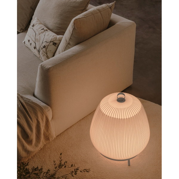 Настільна лампа Lantern Knit — колір білий, з матеріалу вуглецева сталь, тканина, стиль модерн