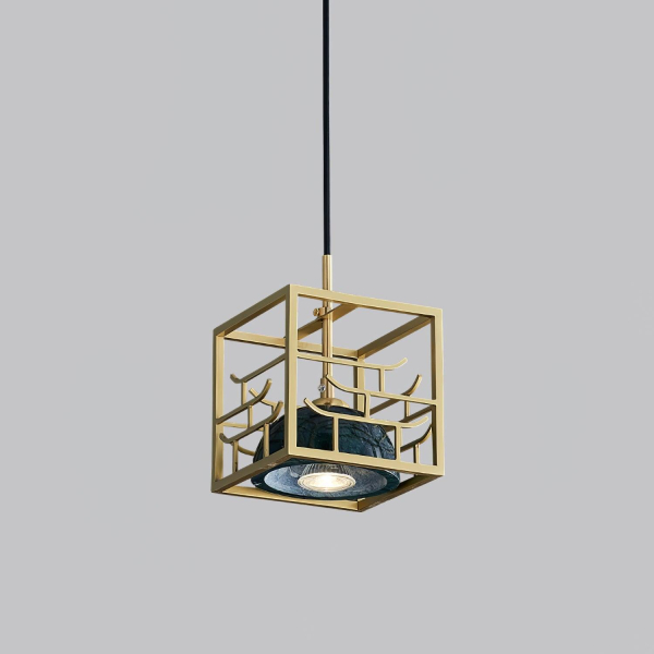 Підвісний світильник Lantern Square — колір зелений, з матеріалу латунь, мармур, стиль модерн