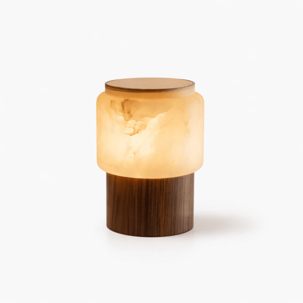 Настільна лампа Luma Core Alabaster — колір горіха і білий, з матеріалу  метал, алебастр, стиль модерн