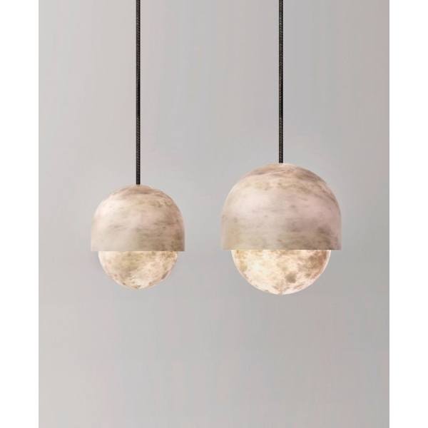 Підвісний світильник Lunar Dome Alabaster — колір білий, з матеріалу метал, алебастр, стиль модерн
