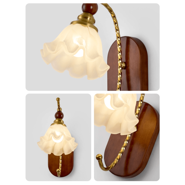 Настінний світильник Lunaria — бра, колір горіха і білий, з матеріалу  метал, скло, стиль модерн