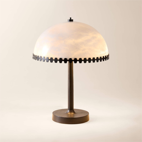 Настільна лампа Lunarra Dome Alabaster — колір чорний і білий, з матеріалу метал, алебастр, стиль модерн